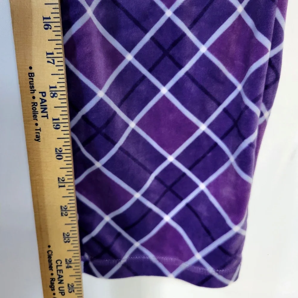 Muk Luks Pajama Set Womens Petite XL Purple Plush Argyle‎ Soft Sleepwear Lounge